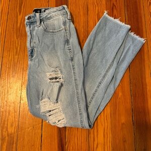 Hollister Blue Ultra High Rise Mom Jeans with Distressed Design